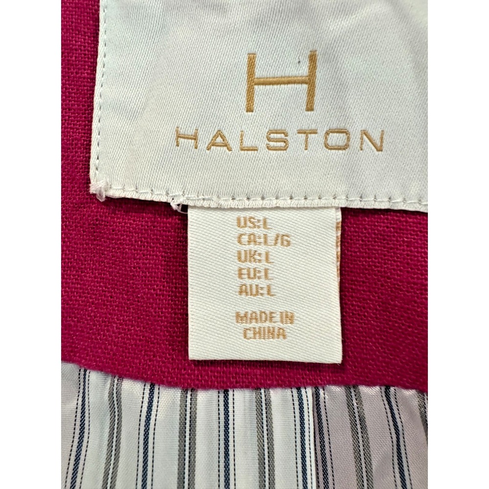 Halston Women Linen Viscose Blend Blazer Fuchsia Women's L Lined Preppy Workwear - Picture 5 of 9